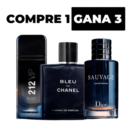 KIT 3 Perfumes Importados - Sauvage Dior | Bleu de Chanel| 212 VIP Black